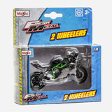 Maisto Fresh Metal 2 Wheelers Kawasaki (Black With Green) Motorcycle Toy For Boys