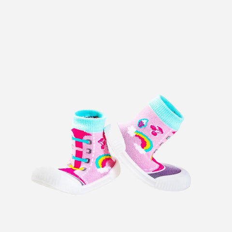 Tip Toe Tip Toe Non-skid Shoe/Socks, Lace Up Rainbow 19-24 months