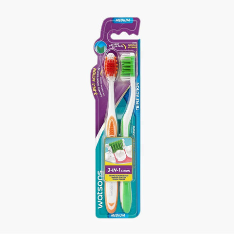 Watsons 2-Pack Medium Triple Action Toothbrush Set