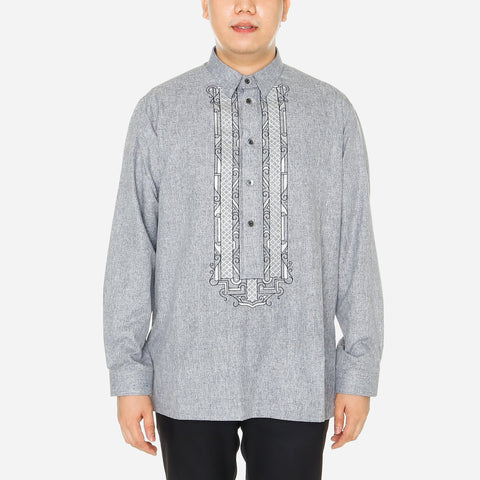 En Barong Filipino Polyester Long Sleeve Barong Gray