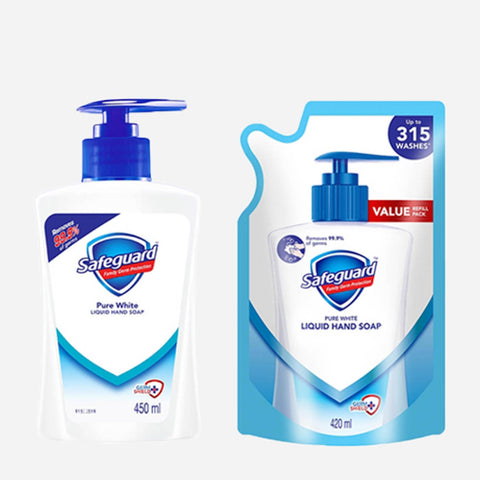 Safeguard Pure White Hand Soap 450Ml Bottle + 420Ml Refill