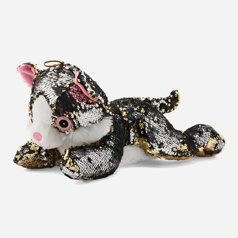 Lying Cat Stuffed Toy With Gold And Silver Sequins For Kids