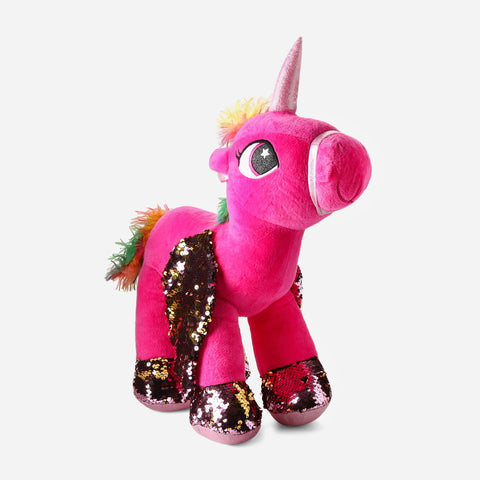 Unicorn Plush Toy With Sequins Wings Pink For Kids