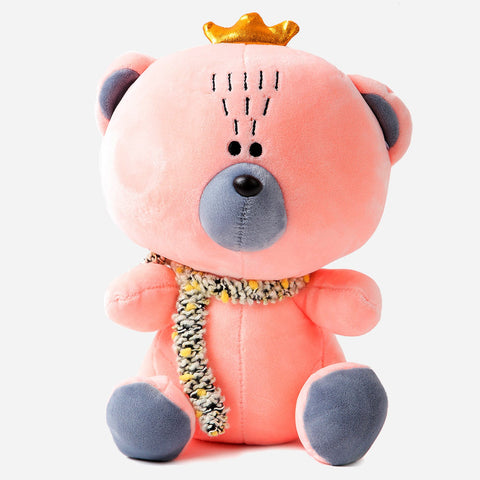 Plush Pink Bear With Crown Toy For Kids