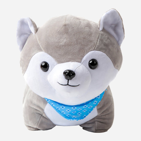 Dog With Sky Blue Scarf Plush - Grey Toy For Kids