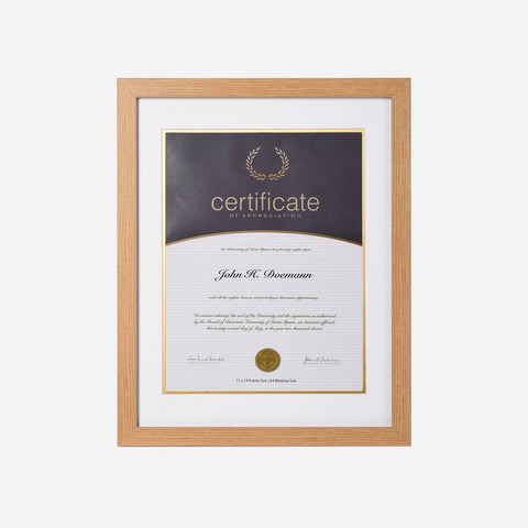 Classic Certificate Frame with Matting (Natural) - 11x14 in