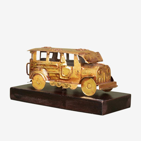 Tahanan by Kultura Mini Gold Tin with Wooden Base Jeepney