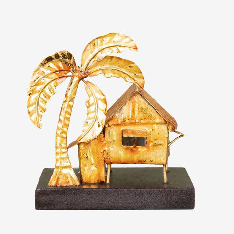 Tahanan by Kultura Mini Gold Tin with Wooden Base Nipa Hut and Coconut Tree