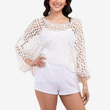 Crochet Cover-up with Floral Design and Diamond Cutouts