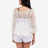 Crochet Cover-up with Floral Design and Diamond Cutouts