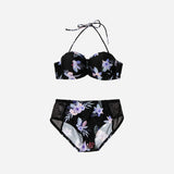 Sogo Swim 2-PC Tie Knot Floral Print Bikini Set in Black