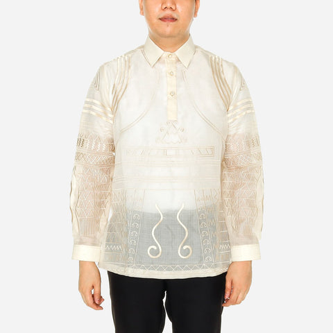 En Barong Filipino Cocoon Piña Silk Long Sleeve Natural Barong