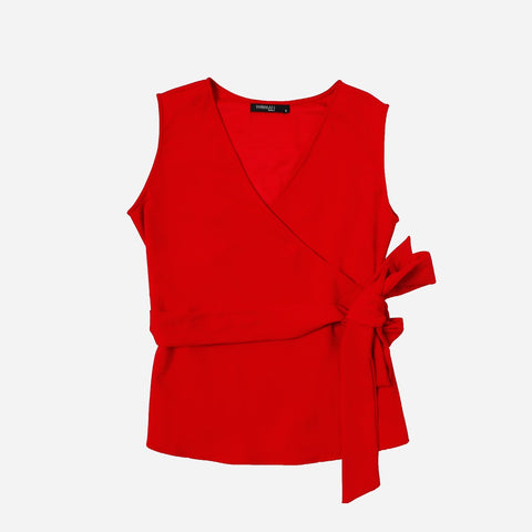 SM Woman Prima Overlap Waist Tie Top Red