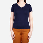 Smartbuy Ladies' Plain V Neckline Shirt in Navy Blue