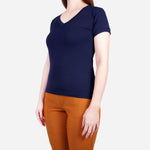 Smartbuy Ladies' Plain V Neckline Shirt in Navy Blue