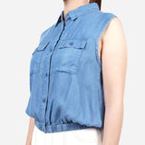 SM Woman Denim Blouse with Gartered Hem