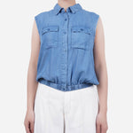 SM Woman Denim Blouse with Gartered Hem