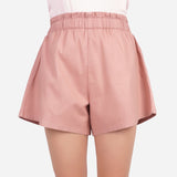 SM Woman Casual Shorts Ruffle Waist Garter Twill