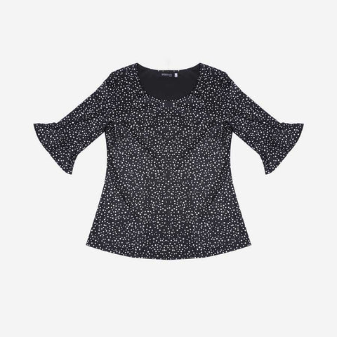 SM Woman Plus Fashion Blouse Flared Sleeves Printed Black