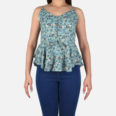 SM Woman Floral Strappy Top Mint Green