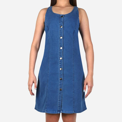 SM Woman Denim Sleeveless Dress with Buttons