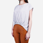 Smartbuy Ladies' Blouse Shark Bite Front Hem in Stripes