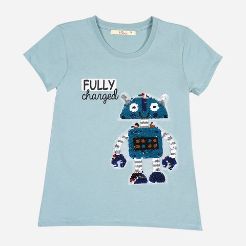 JUSTEES GIRLS' ROBOT PRINTED TEE IN GREEN