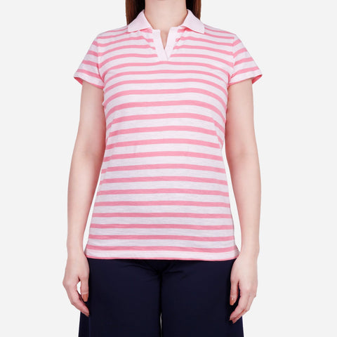 Smartbuy Ladies' Polo Shirt Stripes in Pink