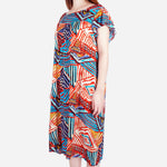 Smartbuy Ladies' Big Size Dress Square Neckline in Aztec Print