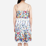 Smartbuy Ladies' Strappy Dress Round Neckline with Garter on Waist in Floral Print