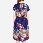 Smartbuy Ladies' Continuous Sleeves Round Neckline with Garter on Waist in Floral Print