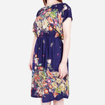 Smartbuy Ladies' Continuous Sleeves Round Neckline with Garter on Waist in Floral Print