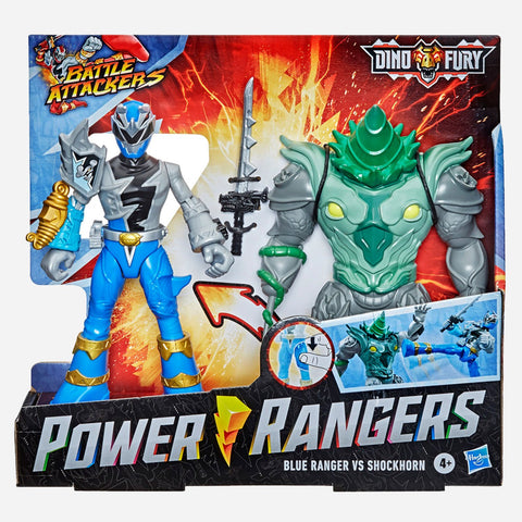 Power Rangers Dino Fury Battle Attackers Blue Ranger Vs Shockhorn Toy For Boys