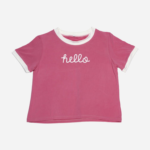 Smartbuy Girl's Teens Crop Top Hello Print in Old Rose