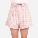 SM Woman Casual Plaid Shorts With Pockets And Belts