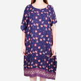 Smartbuy Ladies' Big Size Dress Kaftan Round Neckline in Navy Blue