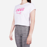 Smartbuy Girls Teen's White Crop  Tee in Good Mood Print