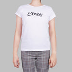 Smartbuy Girls Teen's White Tee in Classy Print