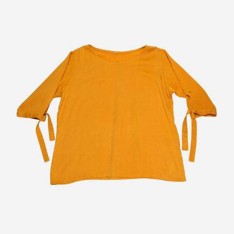 Smartbuy Ladies' Blouse 3/4 Sleeves with Tie Up in Mustard