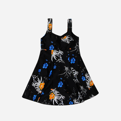 Sogo Swim Dress in Black with Yellow and Blue Floral Print