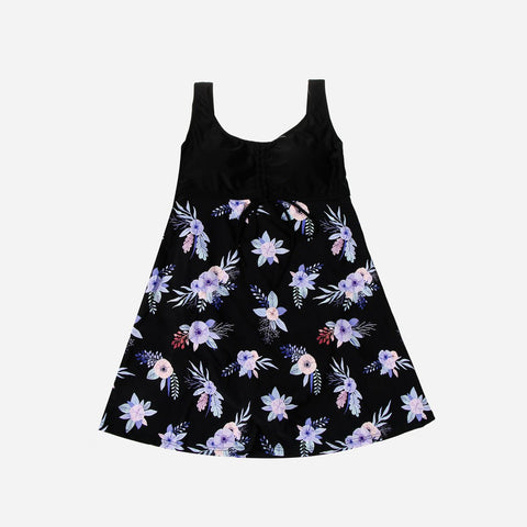 Sogo Swim Dress Set in Black w/ Floral Lilac Print