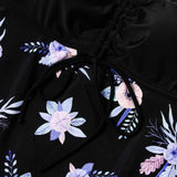 Sogo Swim Dress Set in Black w/ Floral Lilac Print