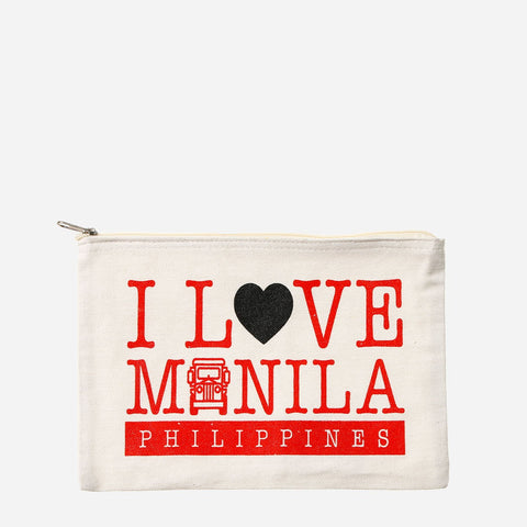 Kultura I love Manila Philippines with Jeepney Icon Pouch in Red Print