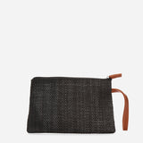 Tropiko Raffia Pouch With Leather Handle