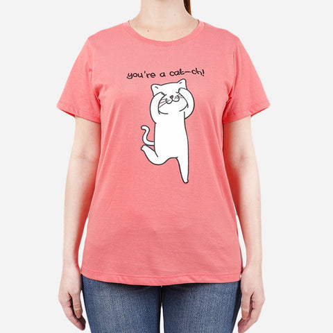 URBAN You're A Catch Cat Tee in Salmon