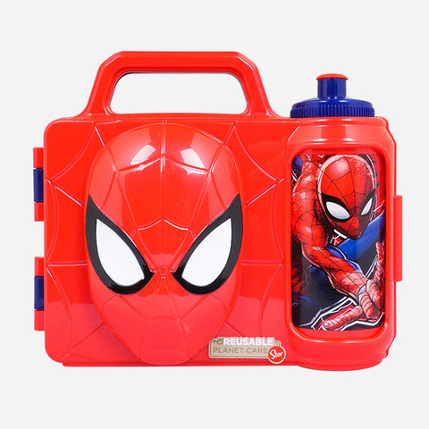 Spiderman 3D Combo Food Keeper And Bottle Red