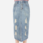 Urban Denim Distressed Midi Skirt