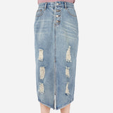 Urban Denim Distressed Midi Skirt