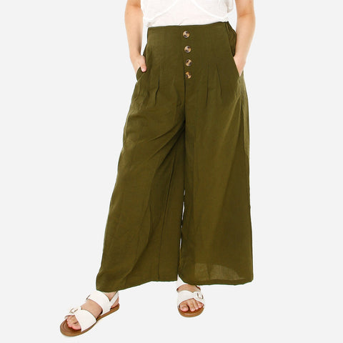 Tropiko by Kultura Ladies' Cropped Linen Pants in Olive