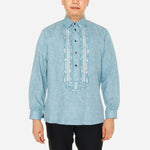 En Barong Filipino Polyester Long Sleeve Barong Blue Green